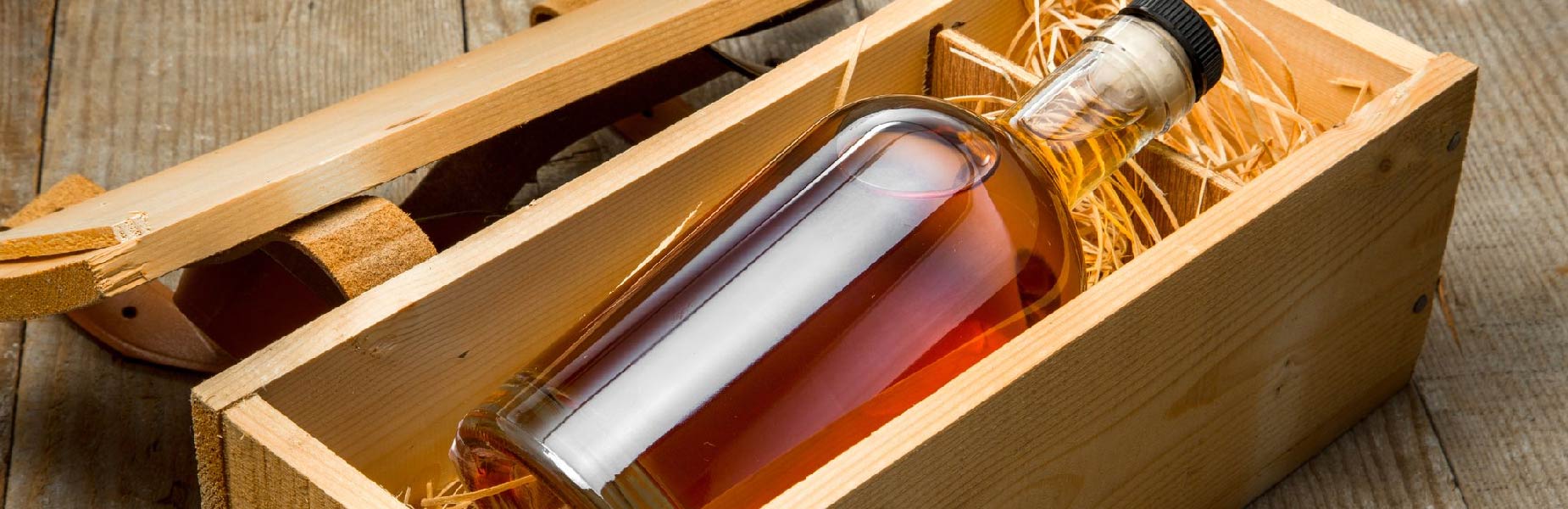 bottle in wooden box